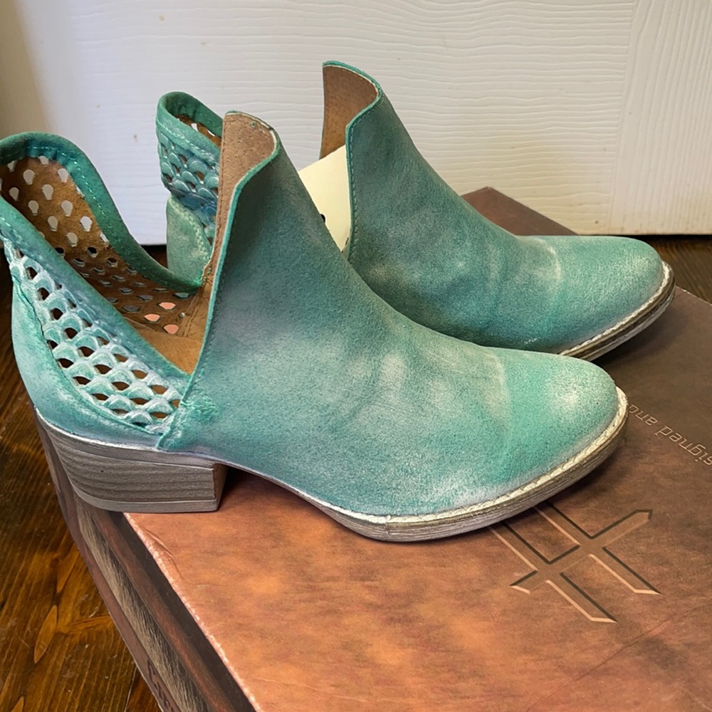 Circle G Teal Suede Cutout Ankle Booties